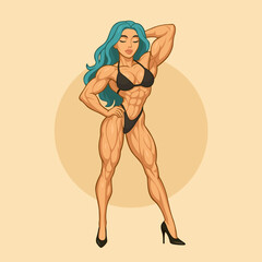Muscular Female Bodybuilder Posing in Bikini