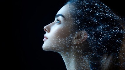 A captivating portrait of a woman, illuminated by ethereal particles.