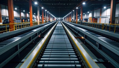 Fototapeta premium Modern Dock Facility at Night Featuring Conveyor Belts and Lights