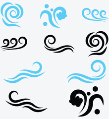 Art line set of Wave icon. Flat and simple wave vector. Abstract Wave beach symbol or logo design collection. Set of wavy zigzag lines.  Wave Blue vector design elements. 
