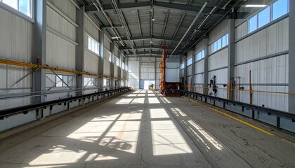 Modern Interior of Grain Silo with Conveyor Belts and Shadows