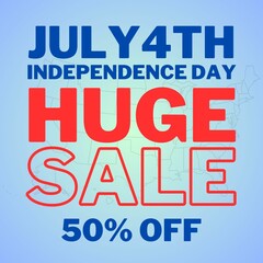 Fourth of July with a Independence Day sale banner offering 50% off, Perfect for marketing promotions, social media, and commercial Fourth of July advertising needs.