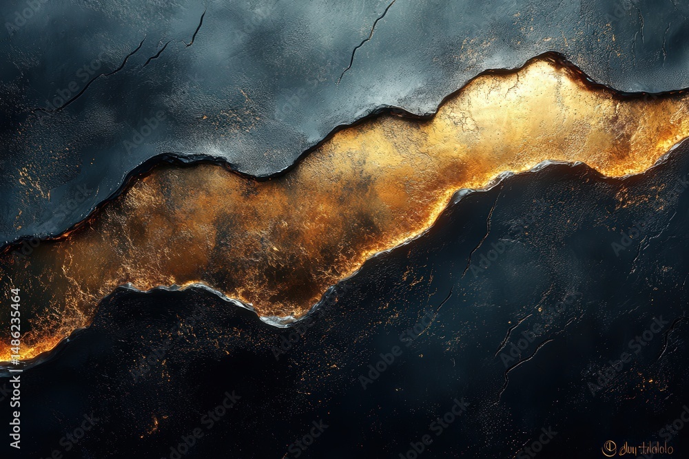 Poster shiny metallic textures represent wealth and abundance in an abstract display, evoking feelings of l