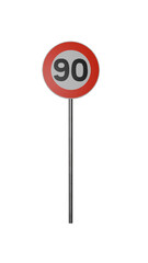Speed Limit 90 Sign, Isolated on Transparent Background, PNG