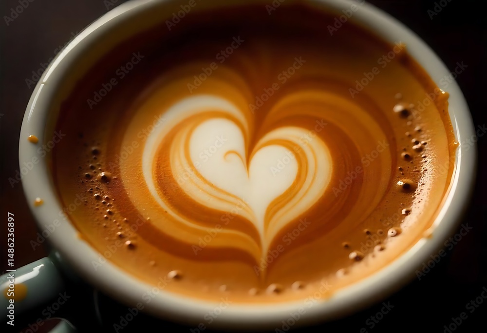 Poster generative ai aromatic coffee with a heart shaped latte art creation