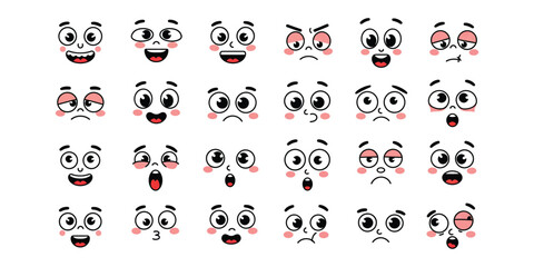 "Hand Drawn Cartoon Facial Expressions Set – Black and White Emotive Eye and Mouth Icons" © Yearmuk Studio 
