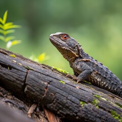 Obraz premium Closeup of a Shingleback Skink on a Decaying Log in a Lush Forest