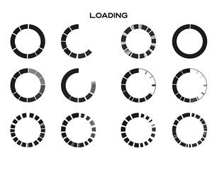 Twelve Circular Loading Icons Progress, Animation, Interface, Design, UI, UX, Web, App, Graphic, Ele