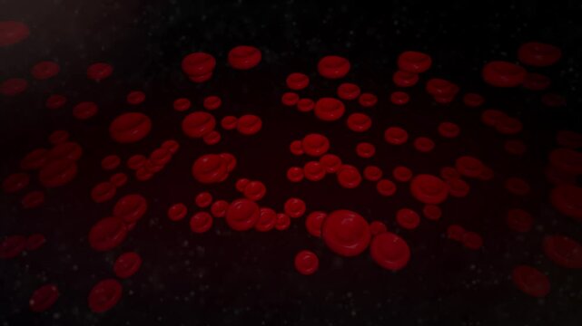 Red blood cells gradually transform into sugar cubes, symbolizing the decrease in blood glucose levels during hypoglycemia