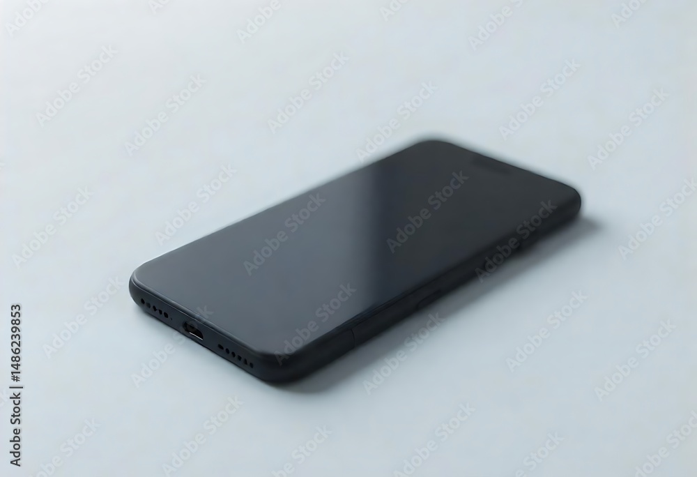 Poster generative ai the smooth surface of the black smartphone on a minimalist light grey backdrop