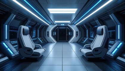 Innovative office space featuring sleek seating and ambient lighting, designed for productivity.