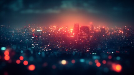 Obraz premium Night cityscape view with vibrant, fiery hues.