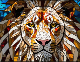 Stunning-Lion-Mosaic-Art-Intricate-Glass-Tile-Design-Vibrant-Colors-Detailed-Lion-Face-Majestic-Animal-Art-Unique-Home-Decor-Beautiful-Stained-Glass-Artwork-Lion-King-Art-Contemporary-Mosaic-Design