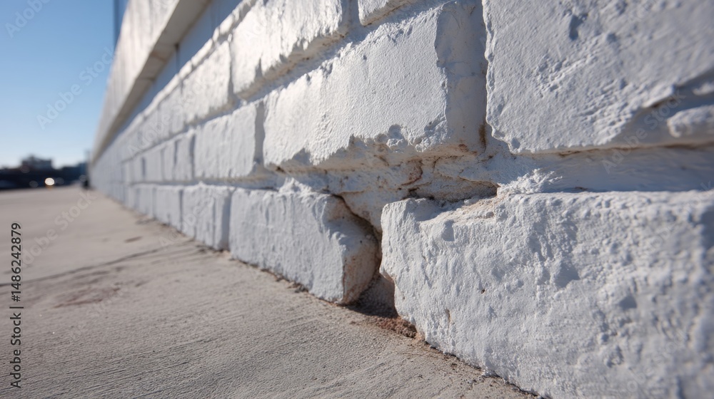 Poster White brick wall features slight imperfections and detailed textures, illuminated from the side to highlight depth and create a visually interesting backdrop