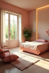A serene spa-like therapy room, featuring calming colors, natural light, and elegant decor Perfect for articles about wellness, mental health, and self-care routines , neutral colors, zen