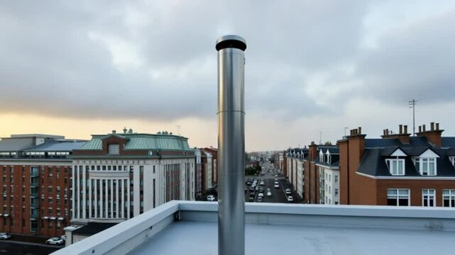inox Chimney on the flat roof in the city