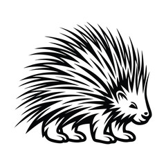 Stylized Porcupine Illustration, Black and White, Quills, Walking, Wildlife Silhouette