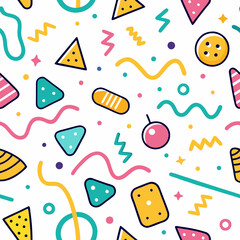 Fun, colorful, geometric pattern with playful shapes and lines