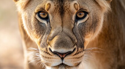 Fototapeta premium Majestic Lioness: A Close Encounter in the African Savannah
