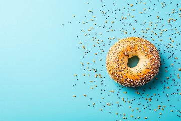 Everything Bagel on Blue Background