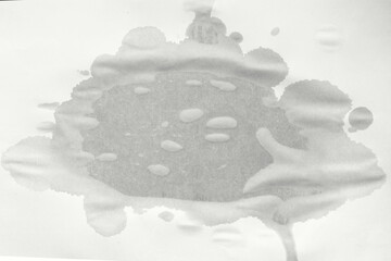 Empty wet sheet of paper. Wet spot on paper. Wet office paper