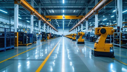 Obraz premium Robotic Pickers Organize Vehicle Parts in Modern Warehouse