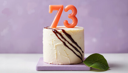 A delightful 73rd birthday cake showcases simple elegance with a smooth frosting and decorative elements, perfect for celebrating a milestone