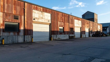 Fototapeta premium Rusty Warehouse Storage with Loading Docks and Dramatic Shadows
