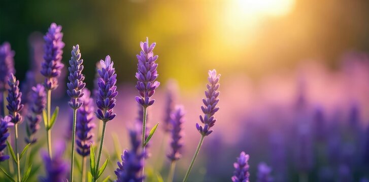Fototapeta A serene scene of lavender flowers bathed in soft sunlight, evoking peace and tranquility Perfect for spiritual, wellness, and meditation themes , meditation, spa, inner peace