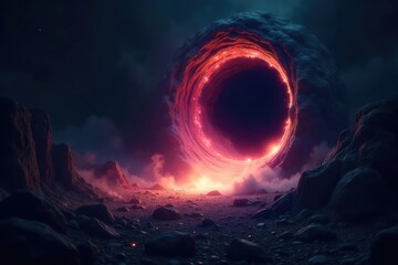 A shimmering, ethereal light pulls towards a mysterious, dark void, representing an irresistible, mystical allure The image evokes a sense of wonder and the unknown , unknown, mysterious