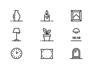 Home decor icons set line art style minimalist design