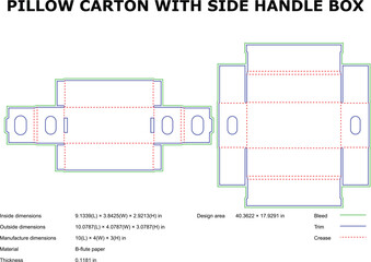 Pillow Carton Packaging Design with Side Handle Box Template
