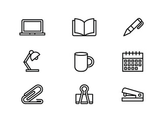 Simple line icons set office supplies workplace