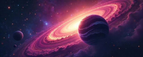 A vibrant nebula swirls around a nascent planet, cosmic dust and gas illuminating the celestial scene The planet's surface is barely visible, hinting at the vastness of space , colors, gas, light
