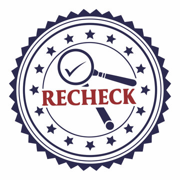 Recheck stamp with magnifying glass vector illustration