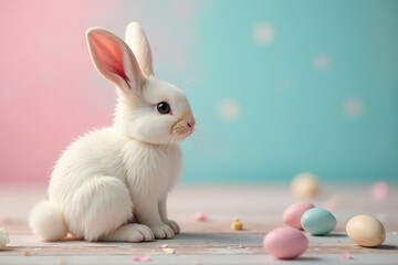 Fototapeta premium Adorable Easter bunny decoration, perfect for spring Pastel colors, fluffy tail , pastel, whimsical, handmade