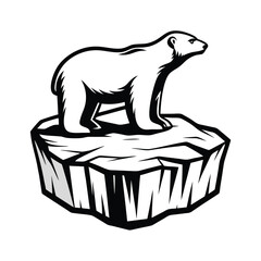 Isolated Monochrome Polar Bear Standing Atop Detailed Iceberg, Minimalist Arctic Design