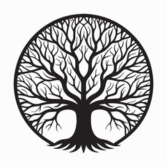 Outline of a big tree featuring a dense network of branches on white background.