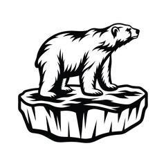 Isolated Black and White Polar Bear Standing on Iceberg, Arctic Wildlife