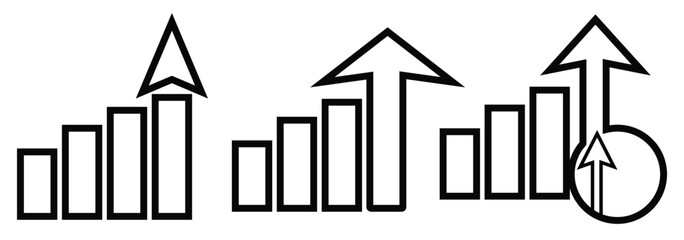Growing graph icon set. Business chart with arrow symbol. Profit growing sign. Progress bar illustration. Chart increase - stock vector. EPS 10