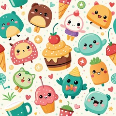 Cute cartoon food and character pattern