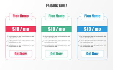 Price table vector image template, subscription plans and pricing table web template, illustration of pricing subscription plan