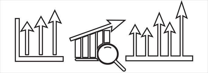 Growing graph icon set. Business chart with arrow symbol. Profit growing sign. Progress bar illustration. Chart increase - stroke vector. EPS 10