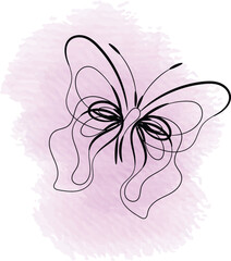 Elegant Line Art Butterfly on Watercolor Lavender Background