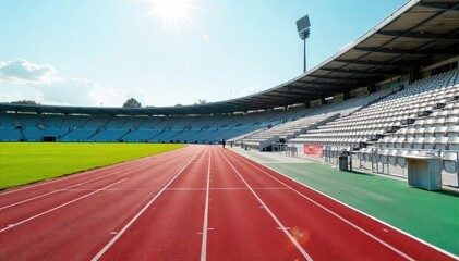 Empty bleachers at an outdoor running track, ready for a race , athletic track, middle distance