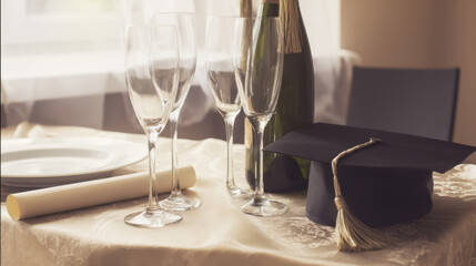Celebrating academic achievements with elegance at a graduation party featuring champagne and festive decorations