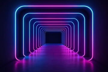 Fototapeta premium Futuristic Neon Tunnel with Soft Natural Light Perspective and Vibrant Colors Emphasizing Modern Design and Innovative Art in a Mesmerizing Digital Landscape and Technology-Inspired Vibe