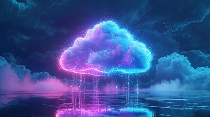 A digital illustration of a glowing cloud symbol in the center,