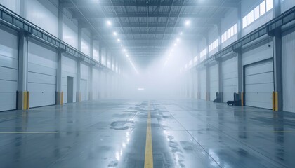 Obraz premium Sprawling Refrigerated Warehouse with Fog Rolling In and No People