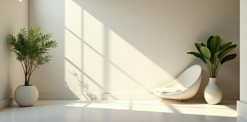 Serene scene of a minimalist interior with natural light streaming through a window, highlighting calm and peaceful ambiance perfect for meditation and relaxation , quiet, atmosphere, interior